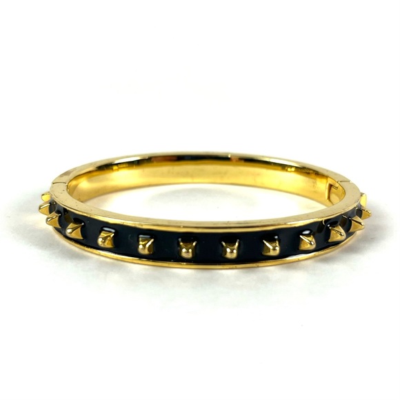 J. Crew Jewelry - J. Crew Studded Spike Black Enamel Gold Tone Metal Bangle Hinge Bracelet